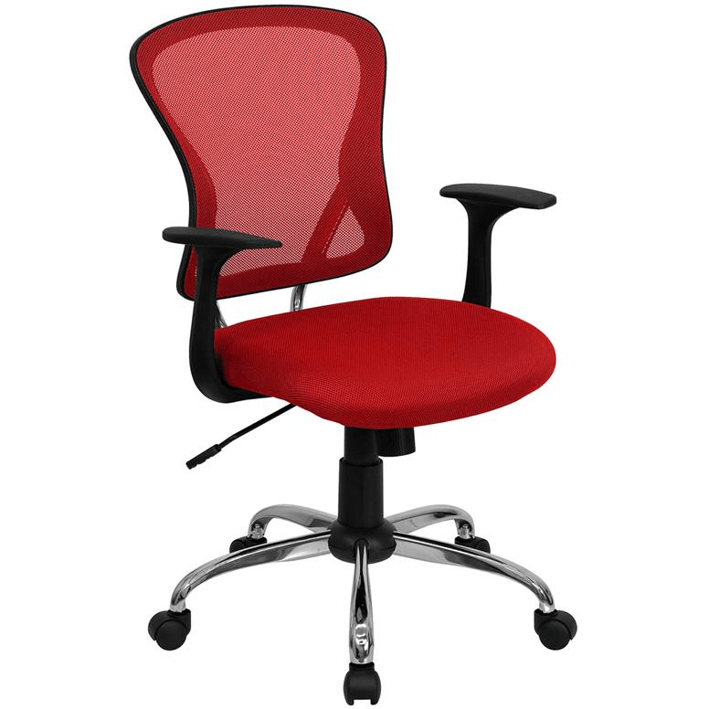 Mid - Back Red Mesh Swivel Task Office Chair with Chrome Base and Arms - Mervyns