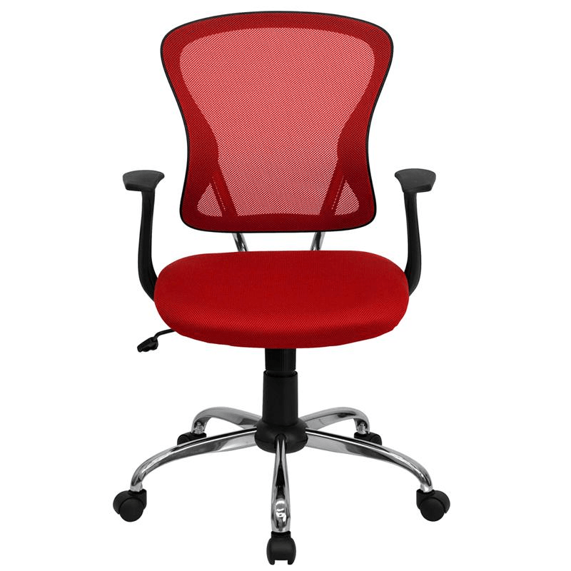 Mid - Back Red Mesh Swivel Task Office Chair with Chrome Base and Arms - Mervyns