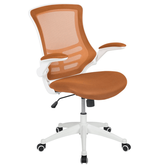 Mid - Back Tan Mesh Swivel Ergonomic Task Office Chair with White Frame and Flip - Up Arms - Mervyns