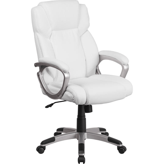 Mid - Back White LeatherSoft Executive Swivel Office Chair with Padded Arms - Mervyns