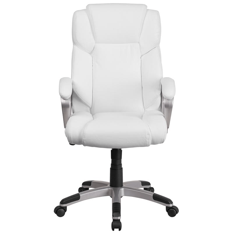 Mid - Back White LeatherSoft Executive Swivel Office Chair with Padded Arms - Mervyns