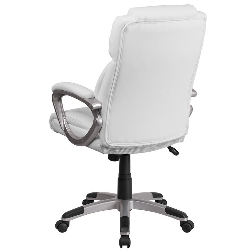 Mid - Back White LeatherSoft Executive Swivel Office Chair with Padded Arms - Mervyns