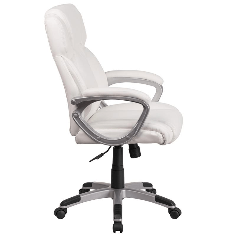 Mid - Back White LeatherSoft Executive Swivel Office Chair with Padded Arms - Mervyns