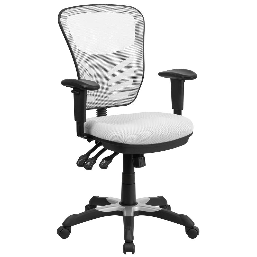 Mid - Back White Mesh Multifunction Executive Swivel Ergonomic Office Chair with Adjustable Arms - Mervyns