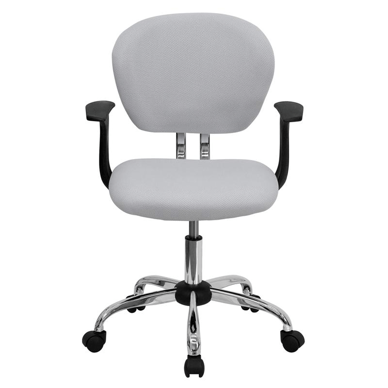 Mid - Back White Mesh Padded Swivel Task Office Chair with Chrome Base and Arms - Mervyns