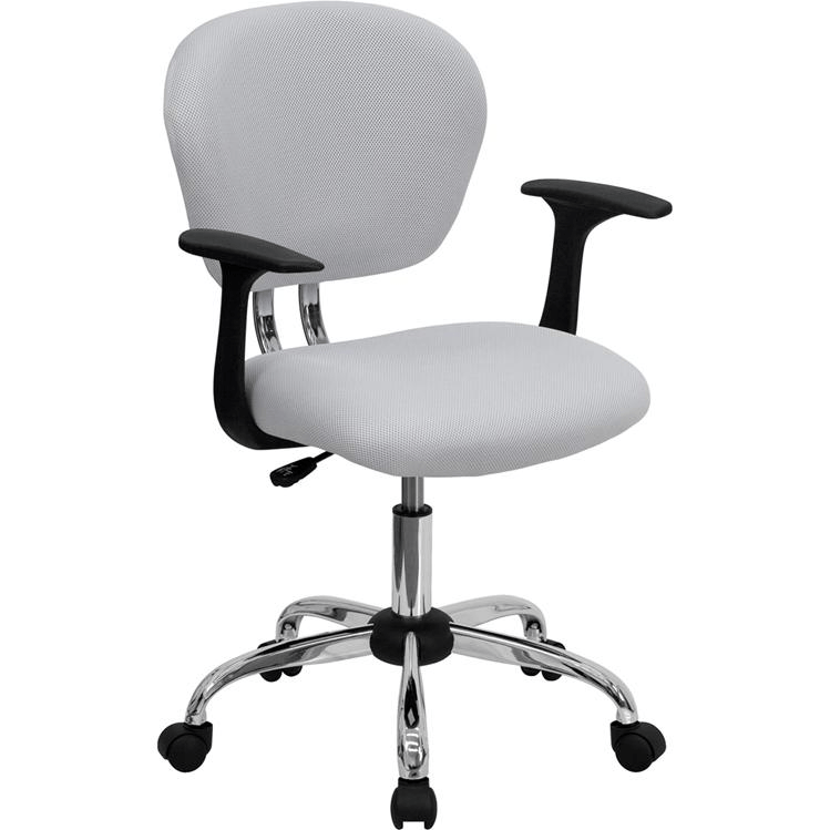 Mid - Back White Mesh Padded Swivel Task Office Chair with Chrome Base and Arms - Mervyns