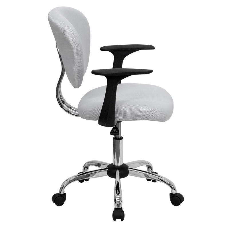 Mid - Back White Mesh Padded Swivel Task Office Chair with Chrome Base and Arms - Mervyns