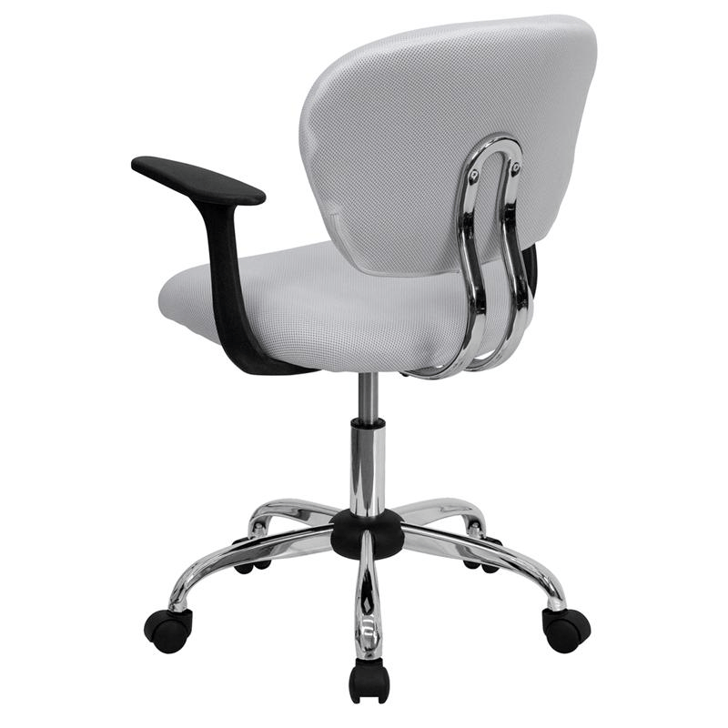 Mid - Back White Mesh Padded Swivel Task Office Chair with Chrome Base and Arms - Mervyns