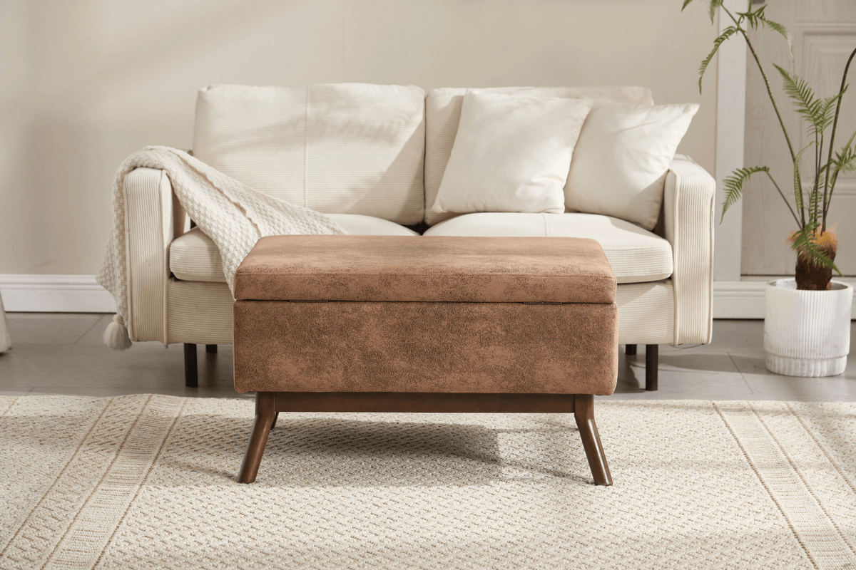 Mid-century modern square coffee table storage bench, assembled, suitable for living room, entryway and family room, used as a coffee table, stirrups, shoe bench - Mervyns