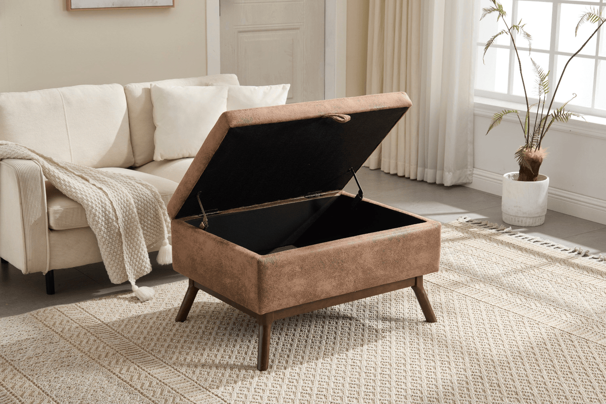 Mid-century modern square coffee table storage bench, assembled, suitable for living room, entryway and family room, used as a coffee table, stirrups, shoe bench - Mervyns