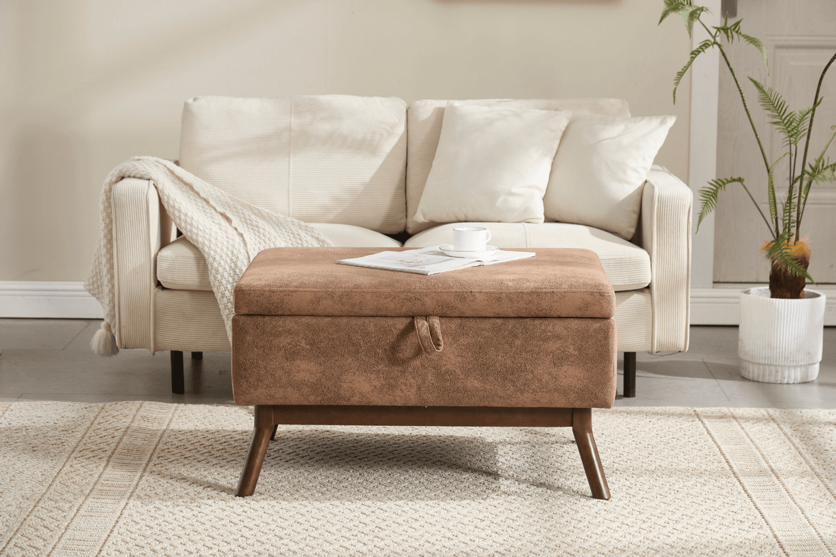 Mid-century modern square coffee table storage bench, assembled, suitable for living room, entryway and family room, used as a coffee table, stirrups, shoe bench - Mervyns