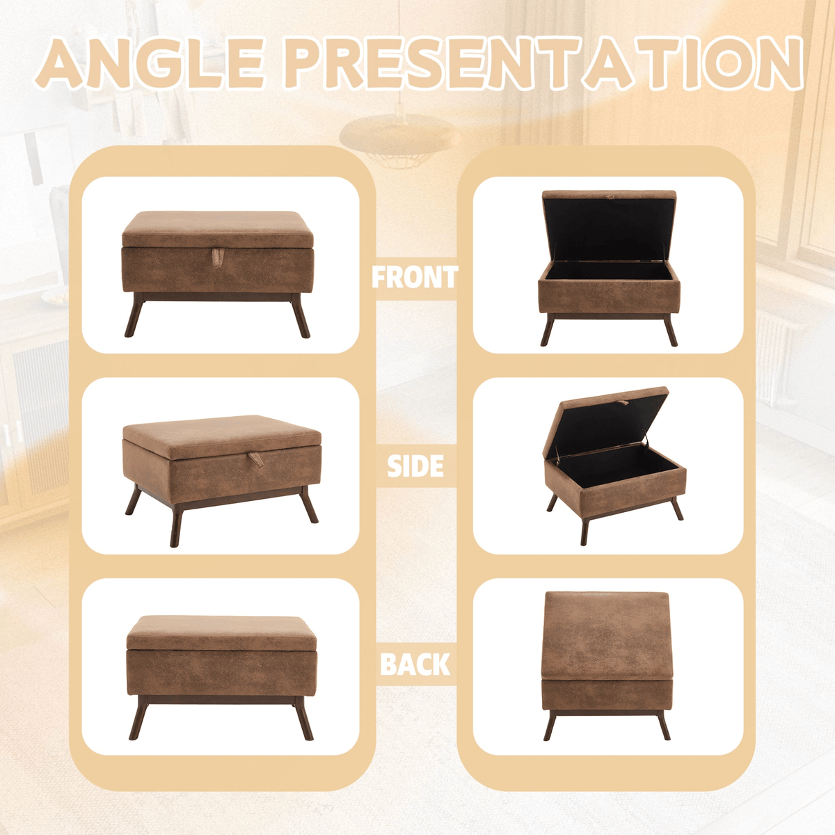 Mid-century modern square coffee table storage bench, assembled, suitable for living room, entryway and family room, used as a coffee table, stirrups, shoe bench - Mervyns
