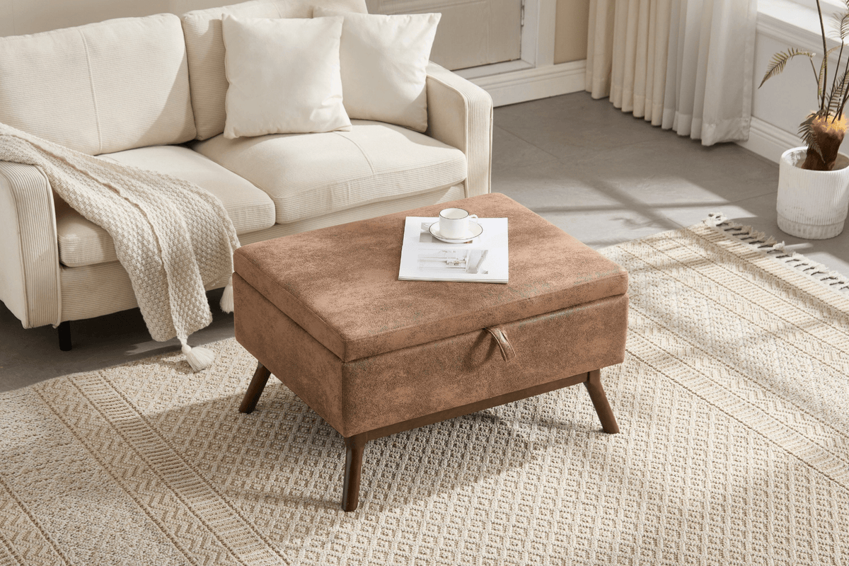 Mid-century modern square coffee table storage bench, assembled, suitable for living room, entryway and family room, used as a coffee table, stirrups, shoe bench - Mervyns