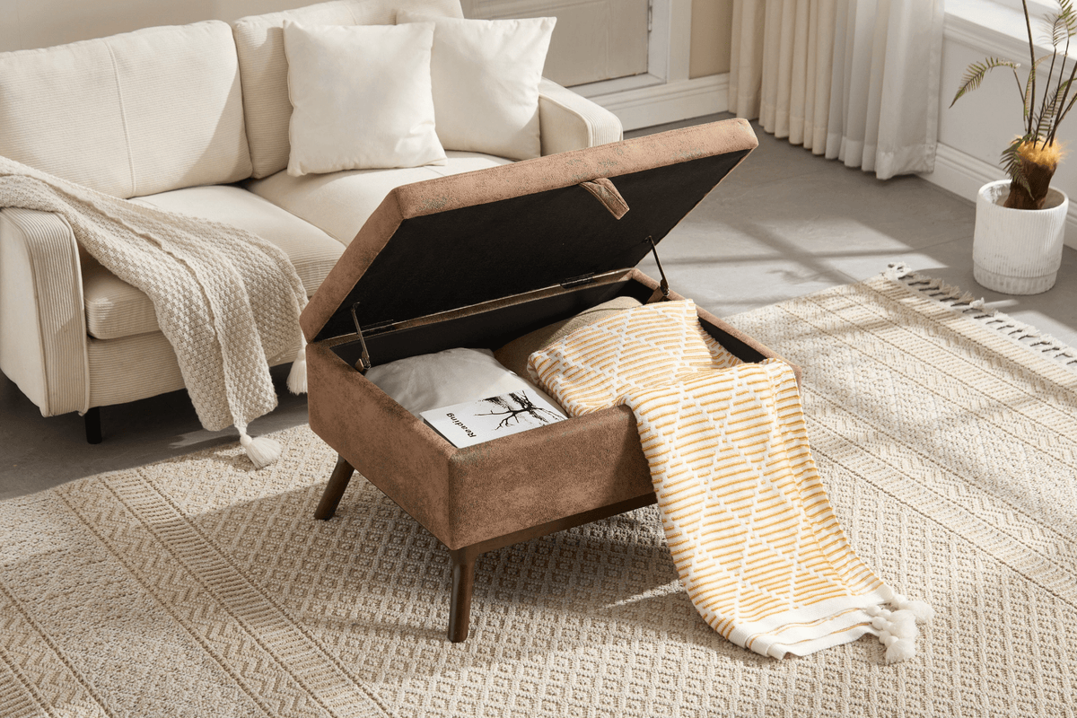 Mid-century modern square coffee table storage bench, assembled, suitable for living room, entryway and family room, used as a coffee table, stirrups, shoe bench - Mervyns