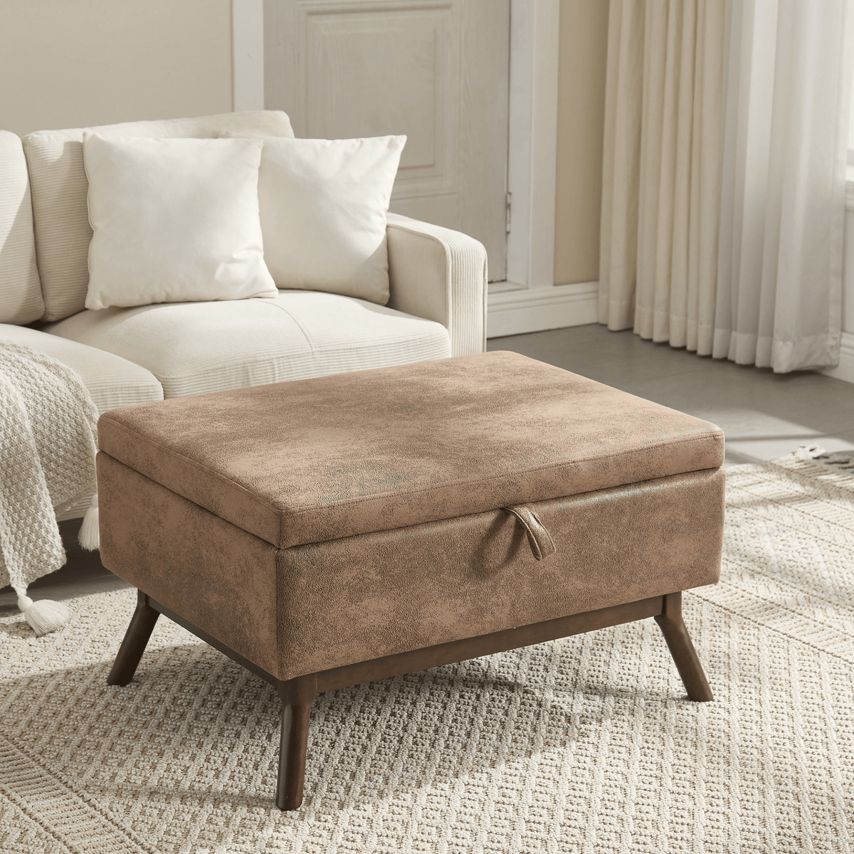 Mid-century modern square coffee table storage bench, assembled, suitable for living room, entryway and family room, used as a coffee table, stirrups, shoe bench - Mervyns