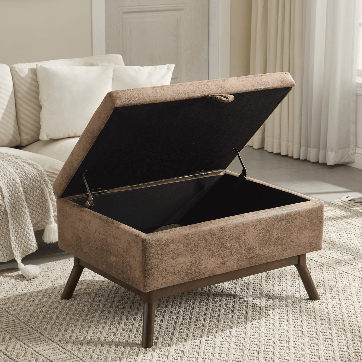 Mid-century modern square coffee table storage bench, assembled, suitable for living room, entryway and family room, used as a coffee table, stirrups, shoe bench - Mervyns