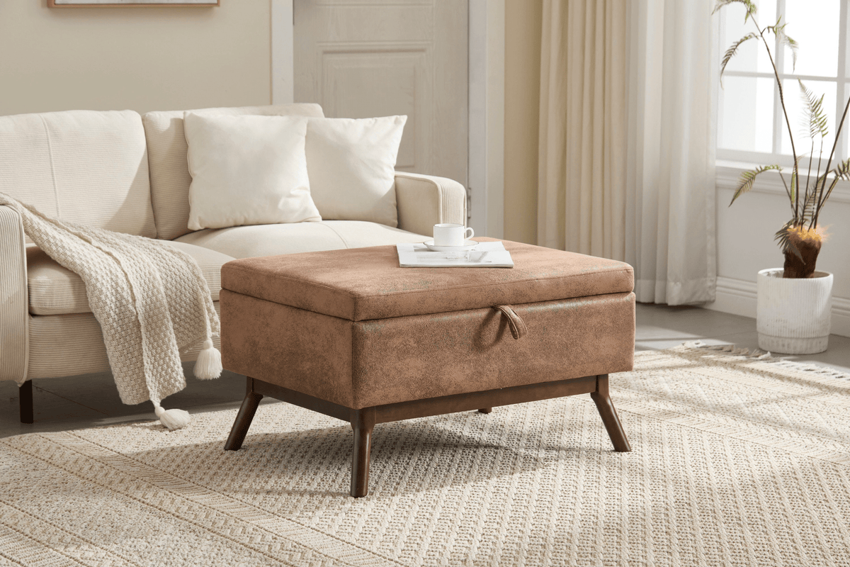 Mid-century modern square coffee table storage bench, assembled, suitable for living room, entryway and family room, used as a coffee table, stirrups, shoe bench - Mervyns
