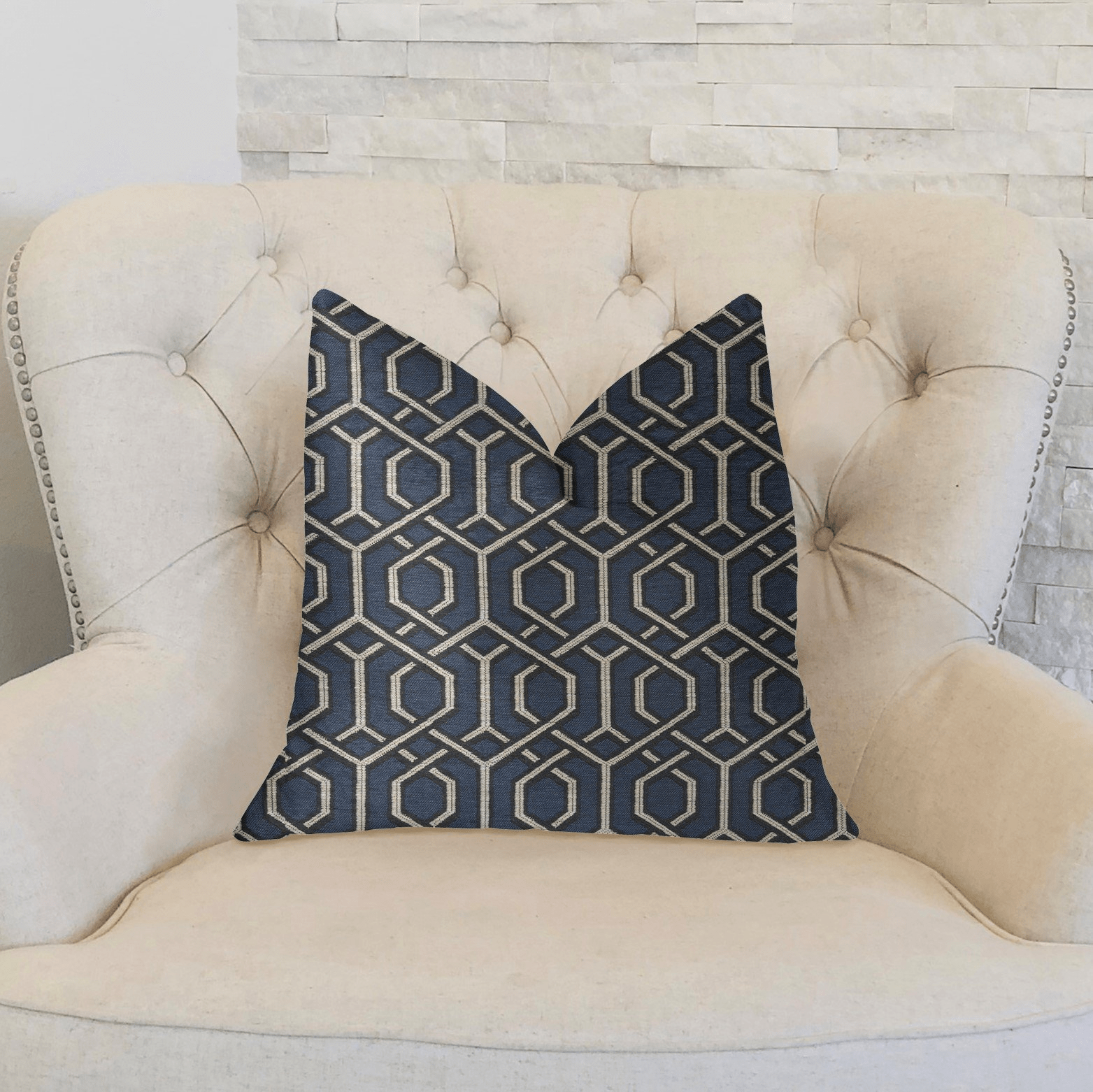 Midnight Padlock Blue, Black and Beige Luxury Throw Pillow - Mervyns