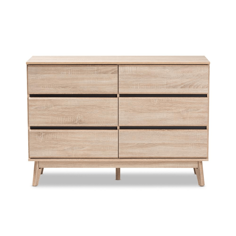 Miren Mid - Century Modern Light Oak and Dark Grey 6 - Drawer Dresser - Mervyns