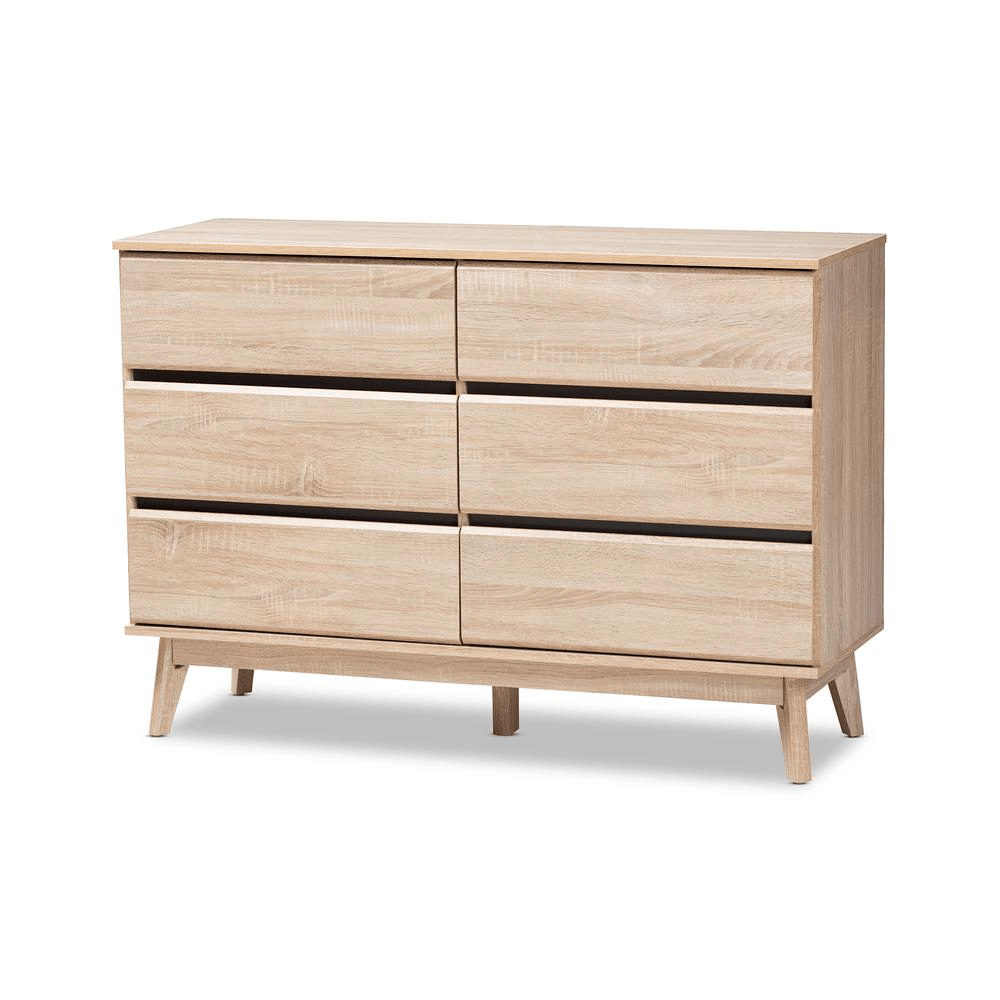 Miren Mid - Century Modern Light Oak and Dark Grey 6 - Drawer Dresser - Mervyns