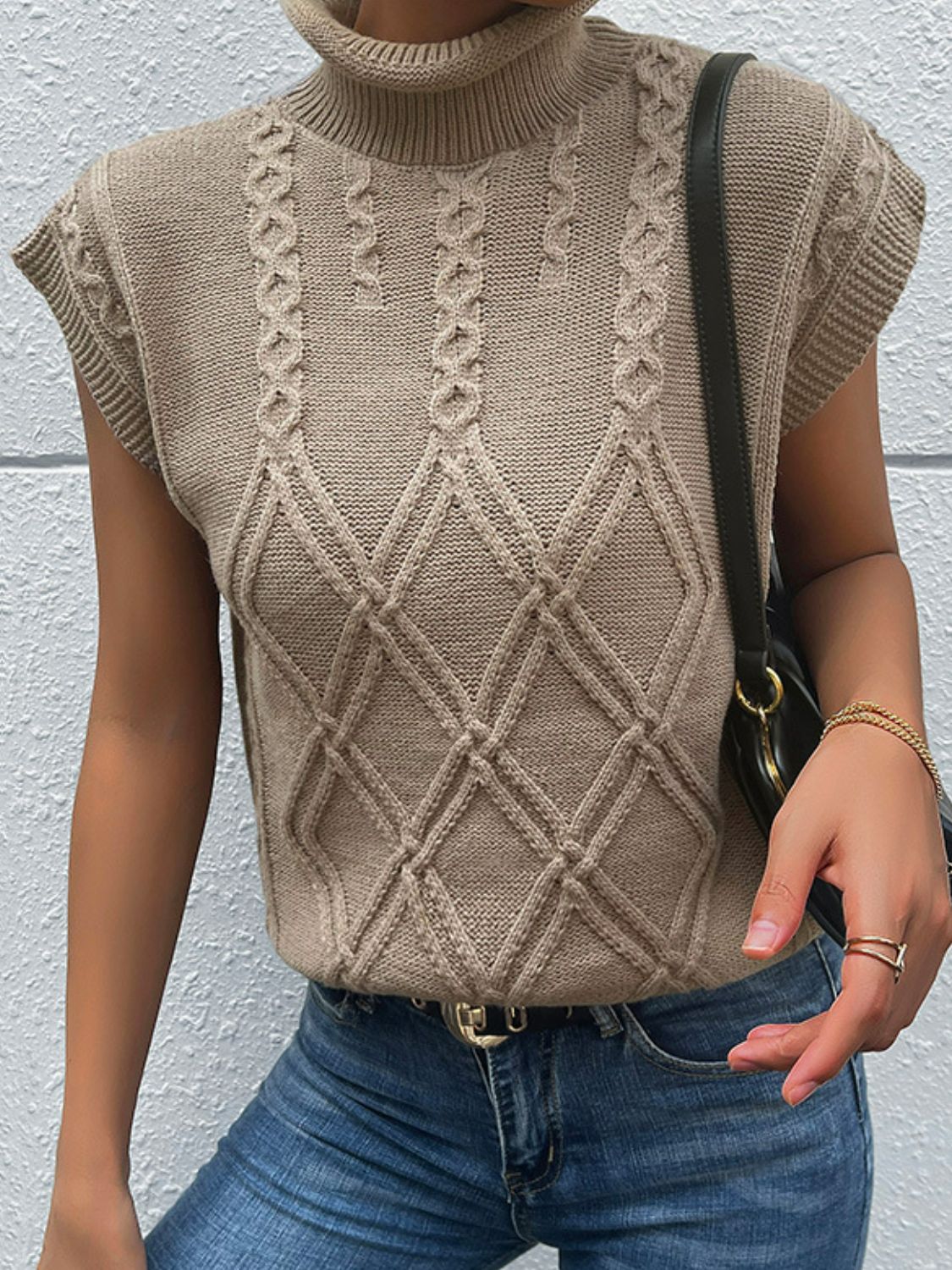 Mixed Knit Turtleneck Sweater Vest - Mervyns