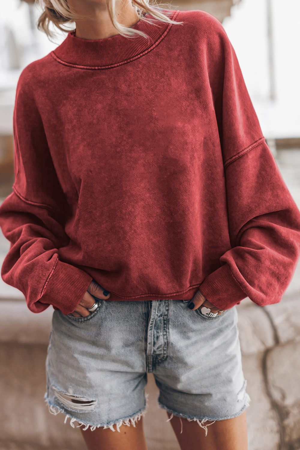 Mock Neck Dropped Shoulder Sweatshirt - Mervyns