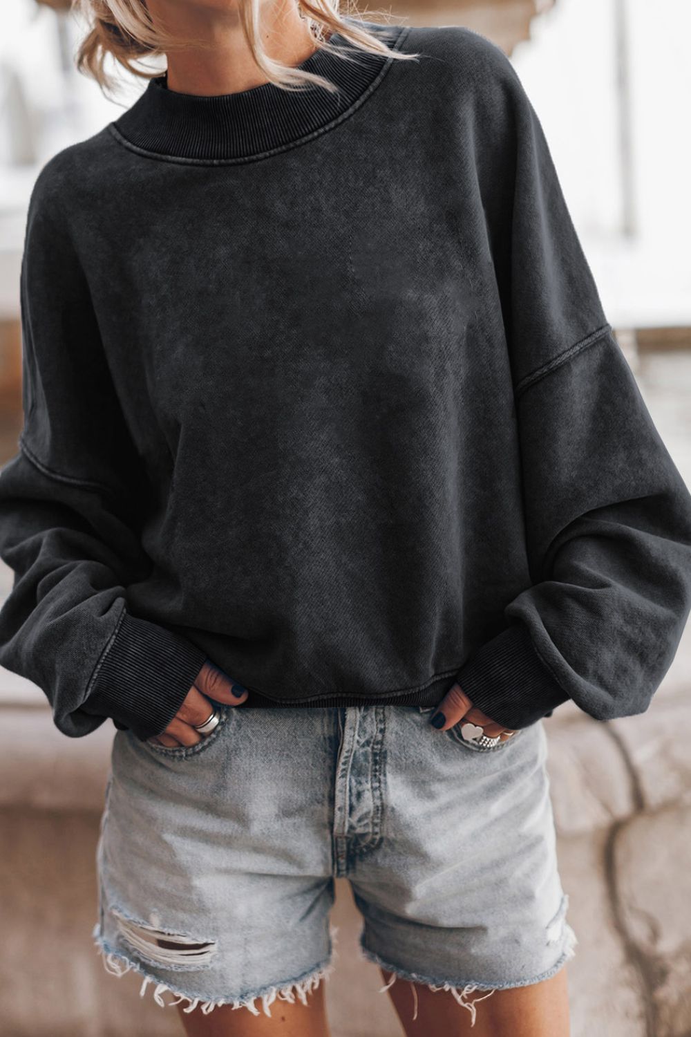 Mock Neck Dropped Shoulder Sweatshirt - Mervyns