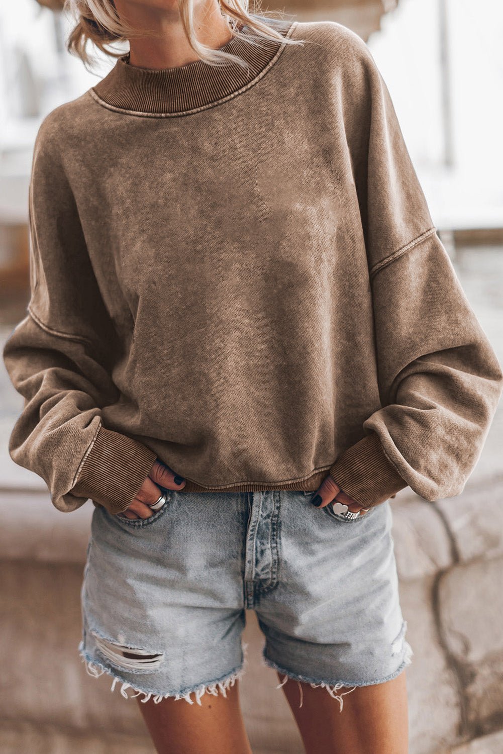 Mock Neck Dropped Shoulder Sweatshirt - Mervyns