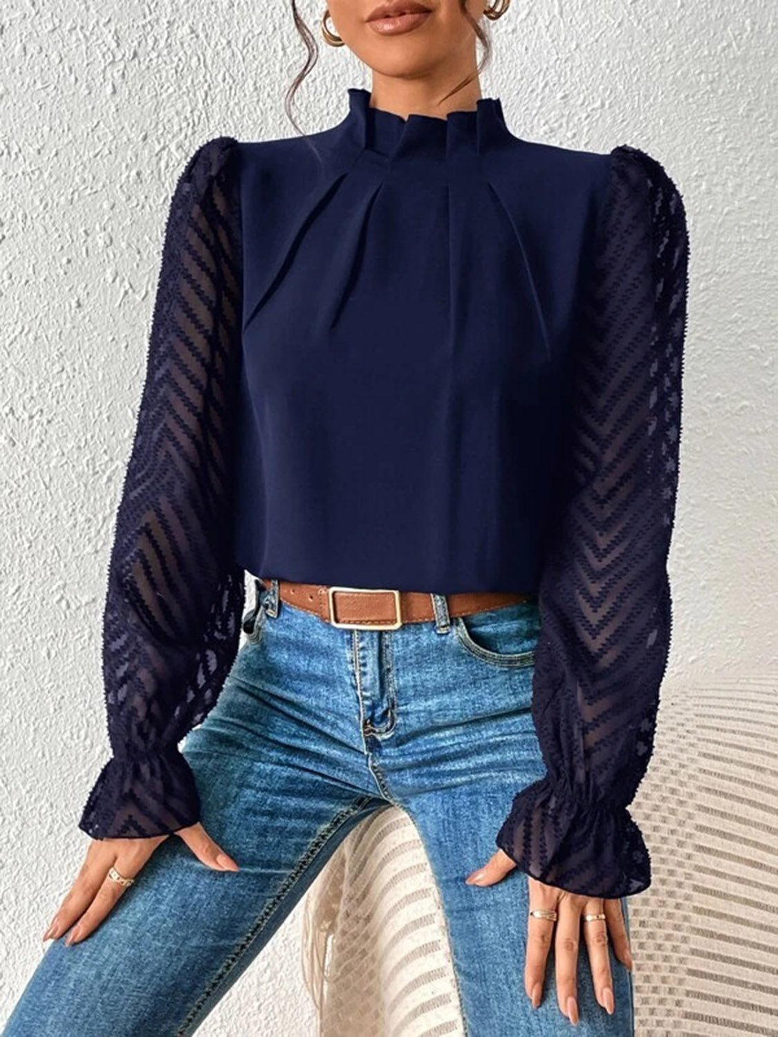 Mock Neck Flounce Sleeve Blouse - Mervyns