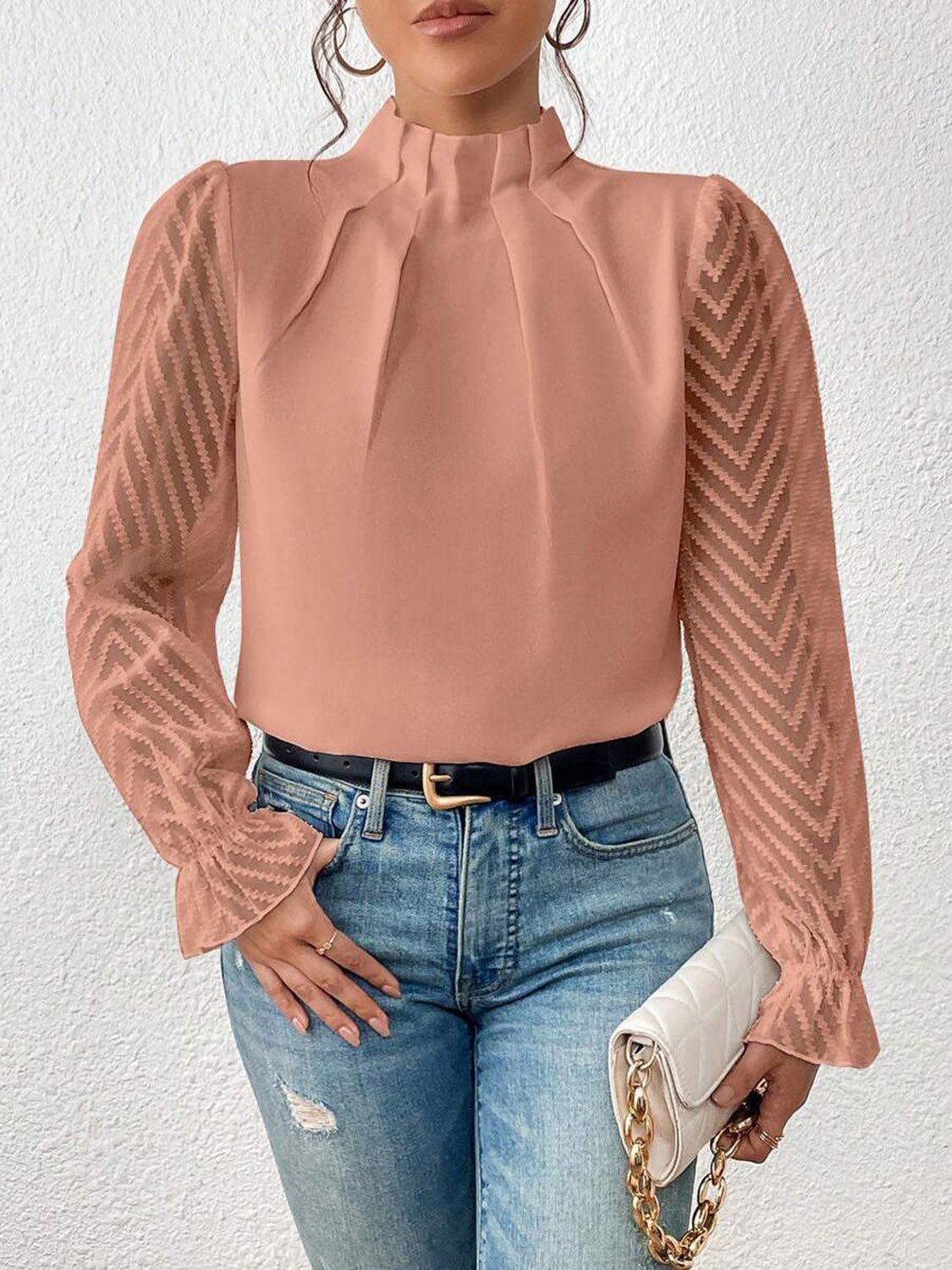 Mock Neck Flounce Sleeve Blouse - Mervyns