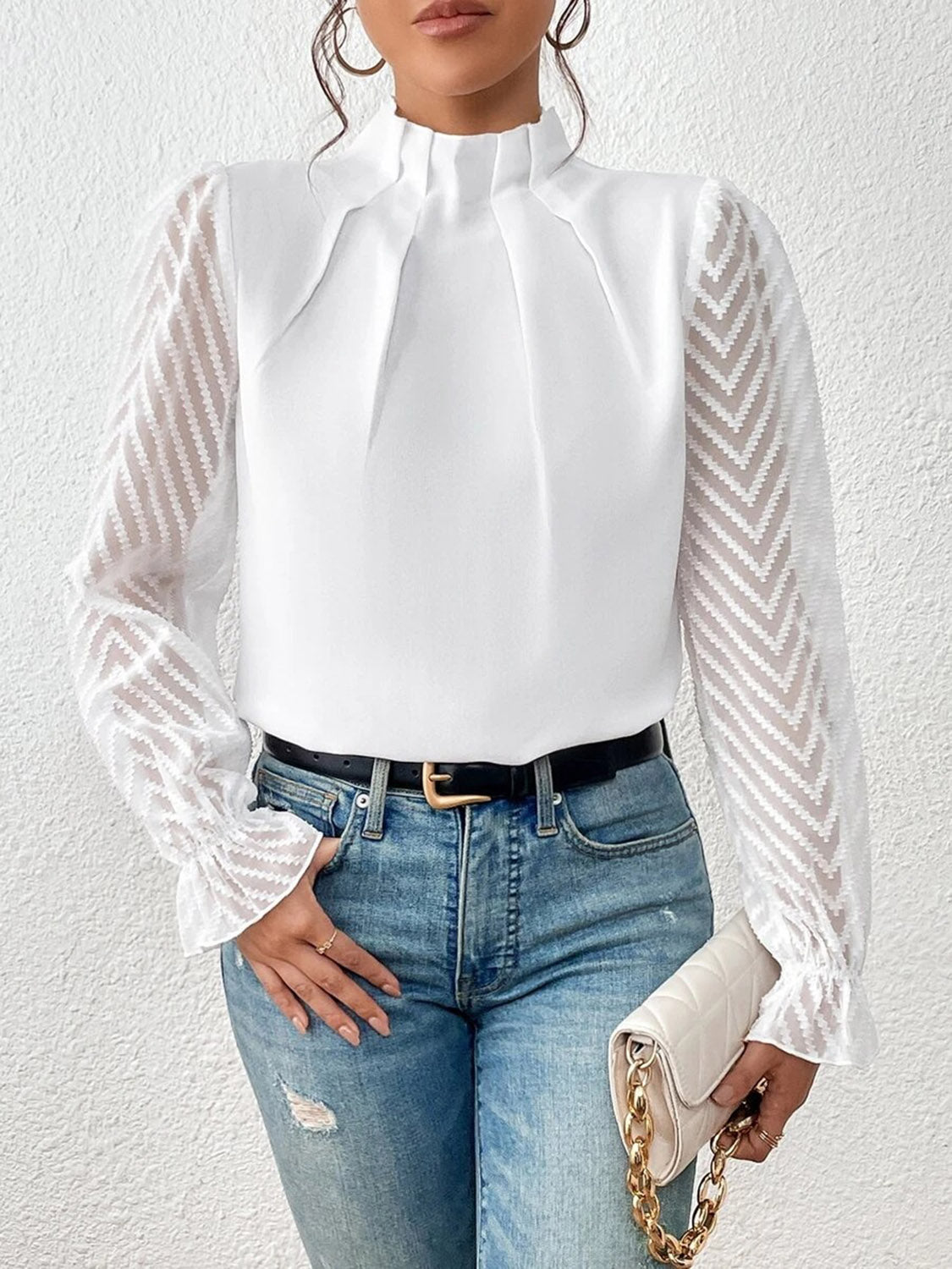 Mock Neck Flounce Sleeve Blouse - Mervyns