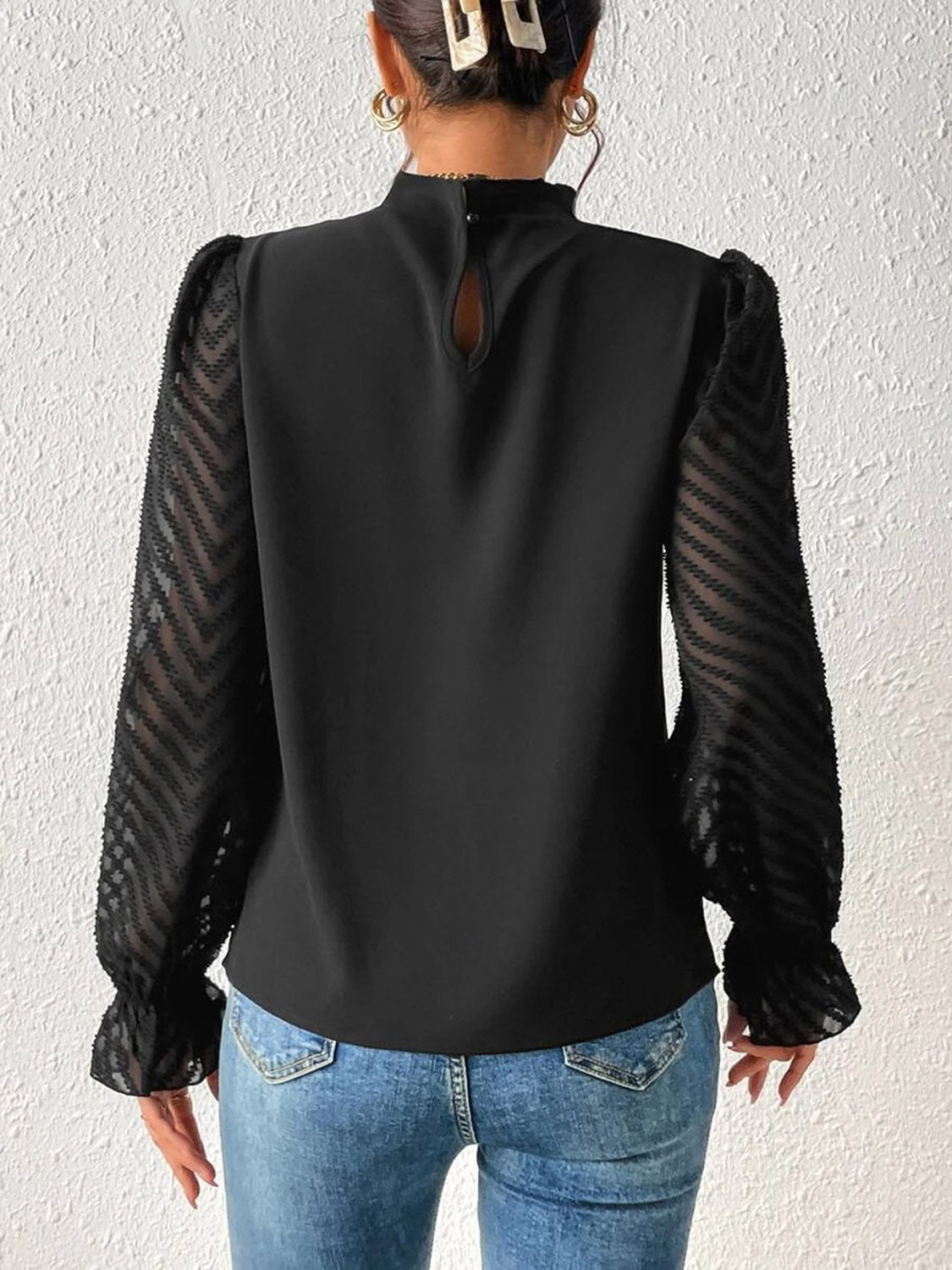 Mock Neck Flounce Sleeve Blouse - Mervyns