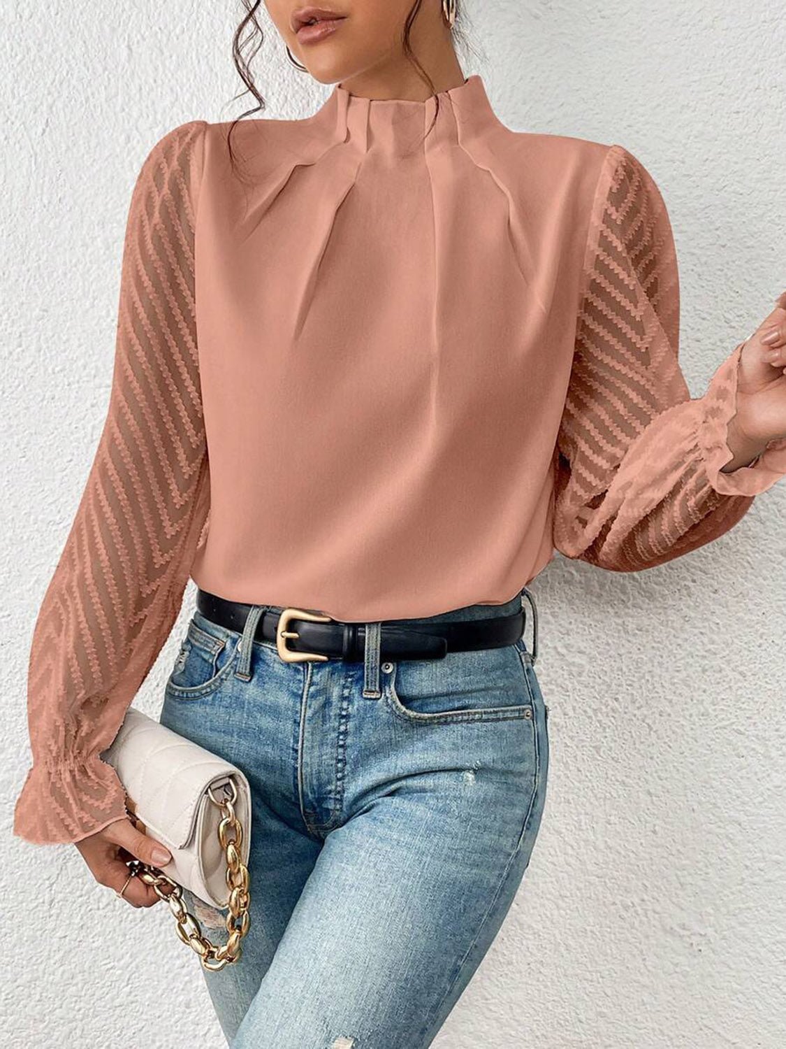 Mock Neck Flounce Sleeve Blouse - Mervyns