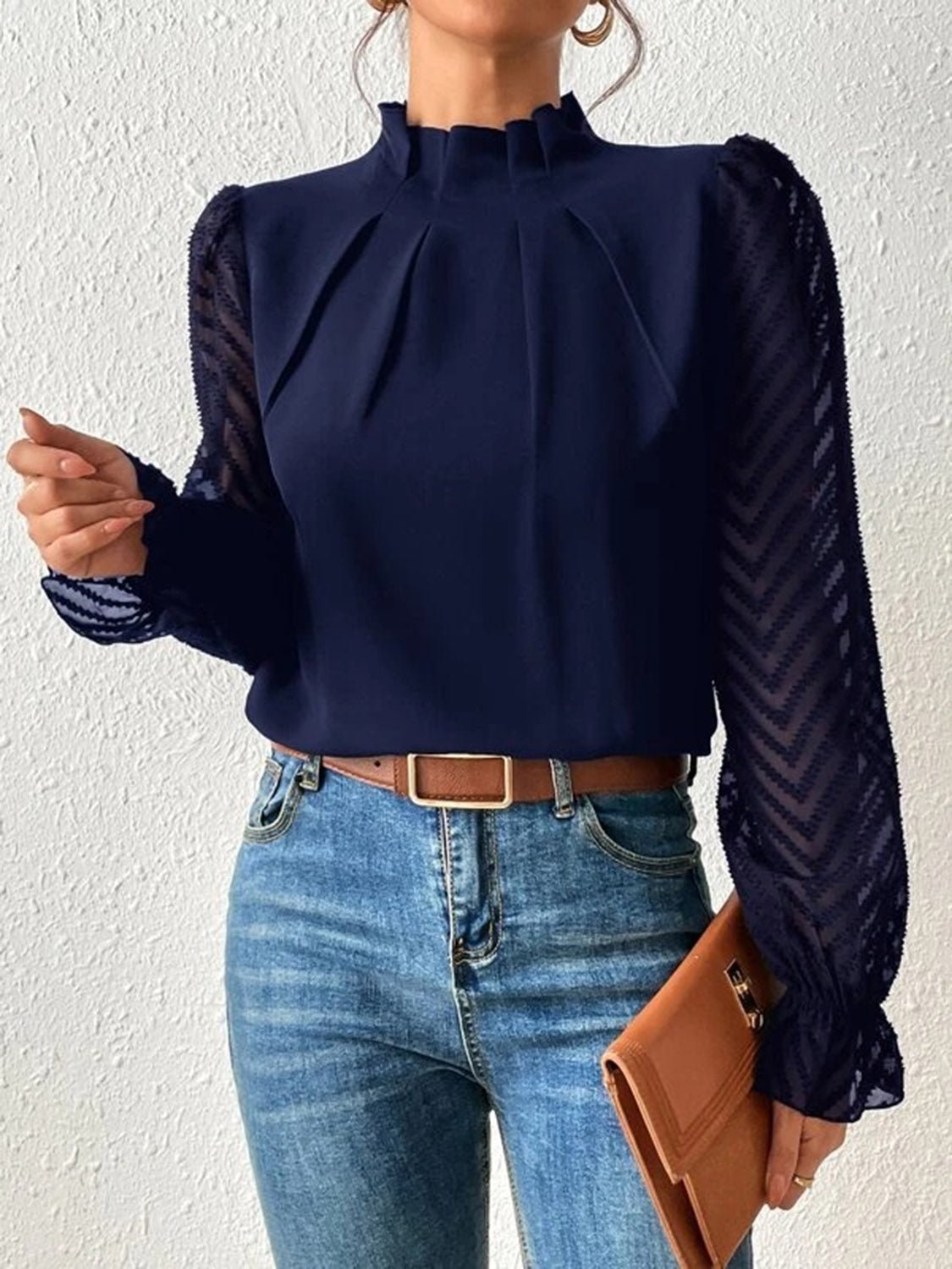 Mock Neck Flounce Sleeve Blouse - Mervyns