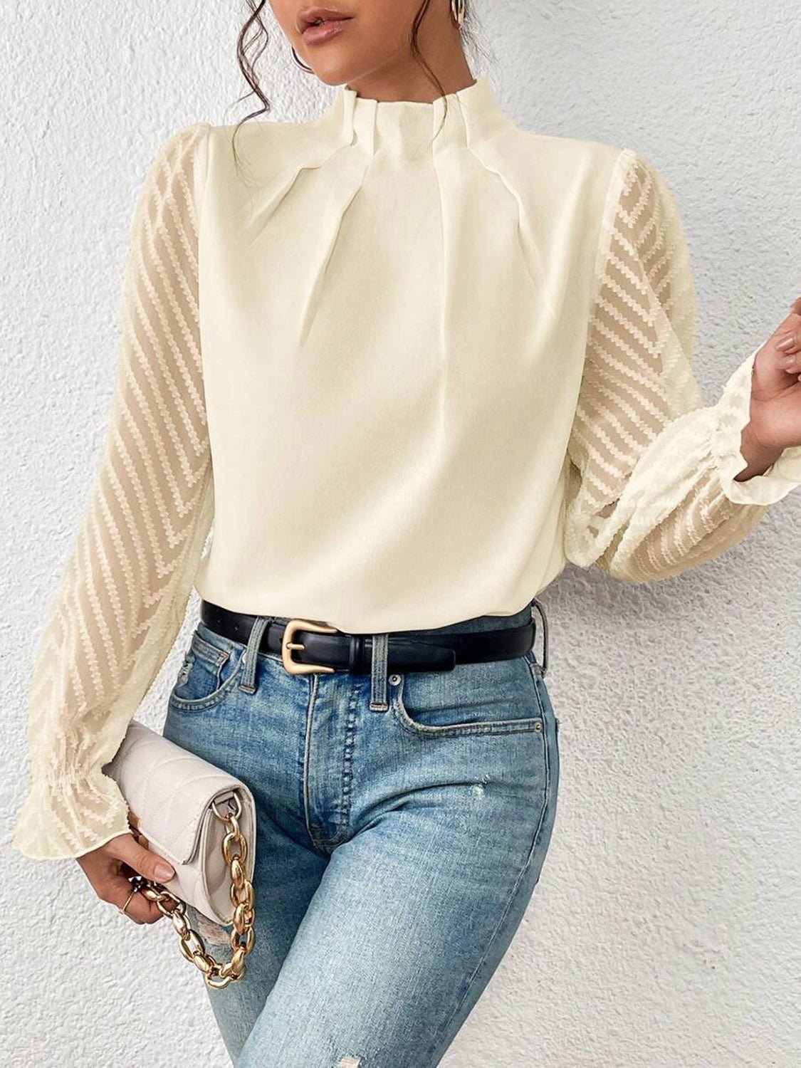 Mock Neck Flounce Sleeve Blouse - Mervyns