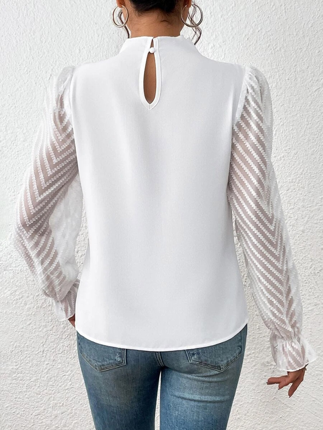 Mock Neck Flounce Sleeve Blouse - Mervyns