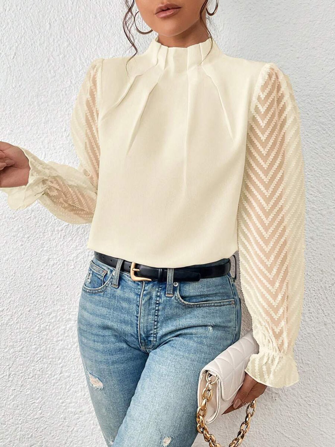 Mock Neck Flounce Sleeve Blouse - Mervyns