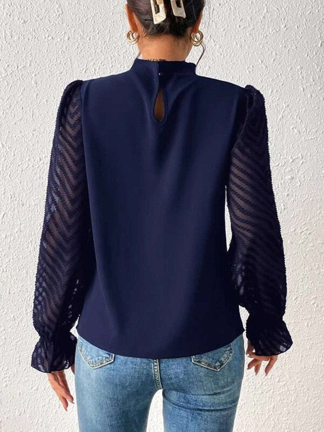 Mock Neck Flounce Sleeve Blouse - Mervyns