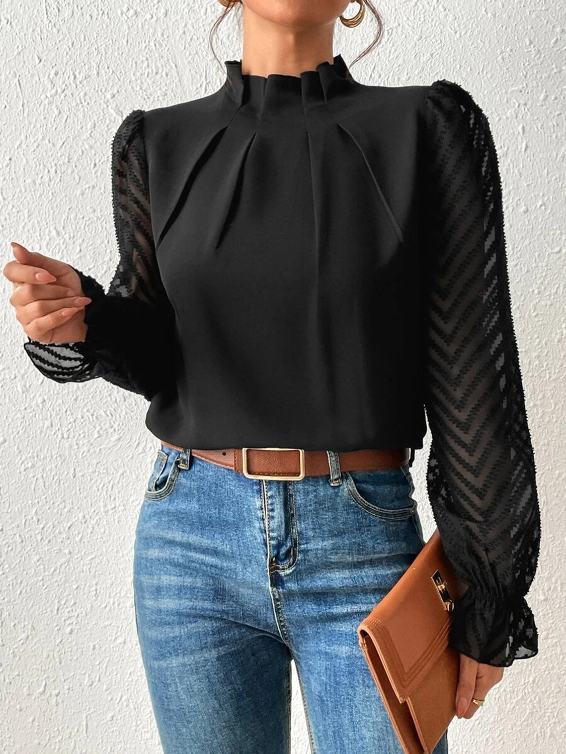 Mock Neck Flounce Sleeve Blouse - Mervyns