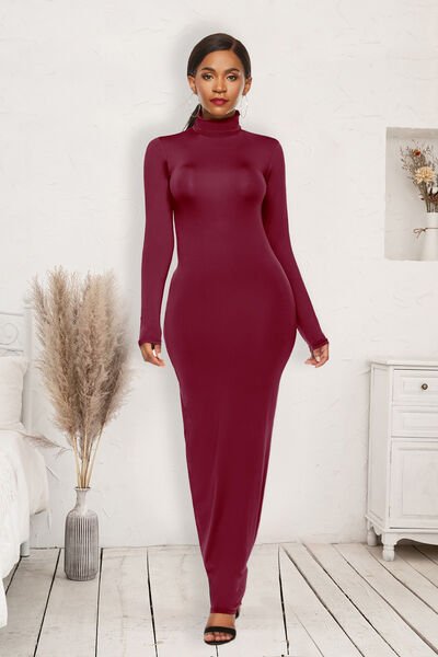 Mock Neck Long Sleeve Maxi Slim Dress - Mervyns