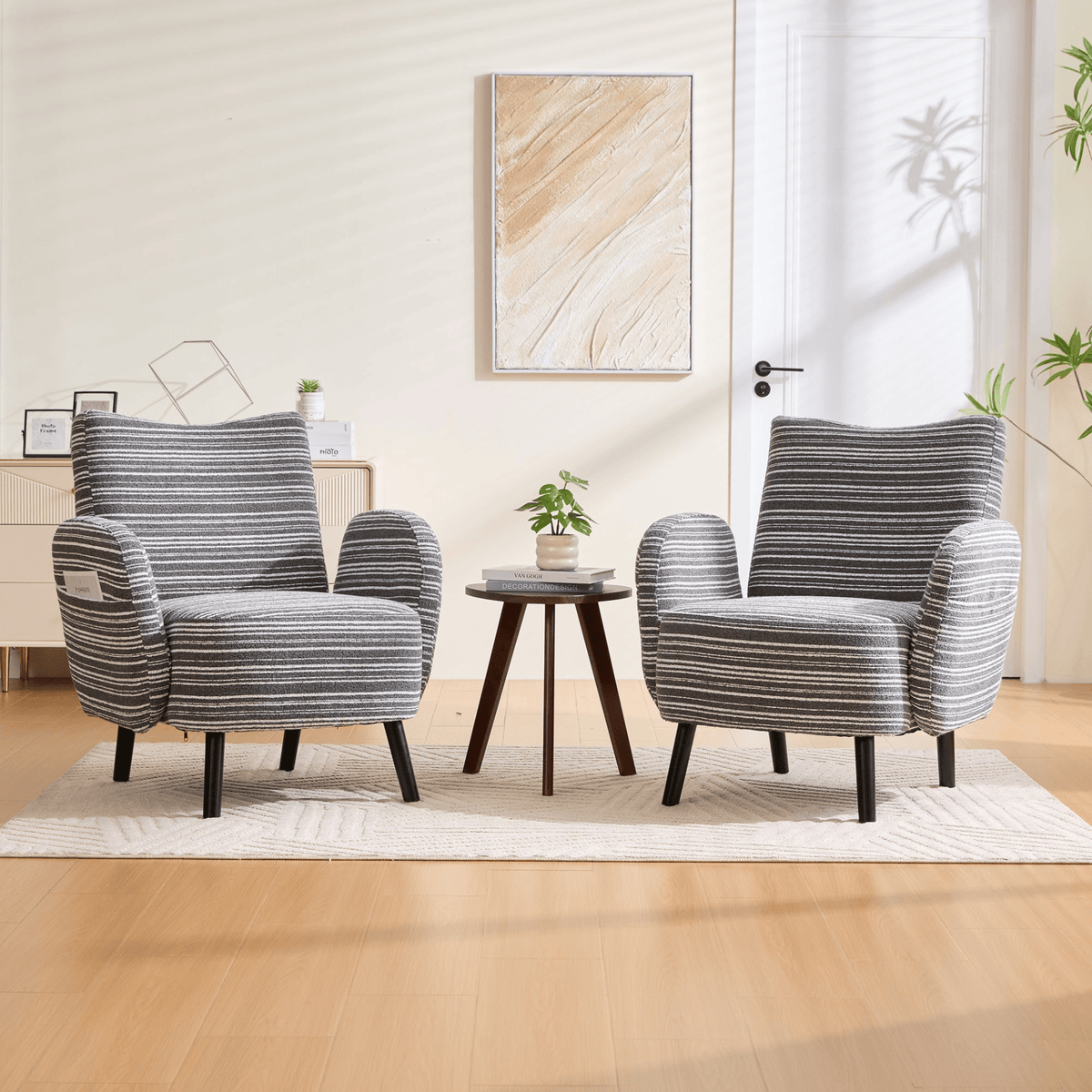 Modern Armchair with Sanded Fabric, Side Storage Pocket and Solid Wood Legs - Mervyns