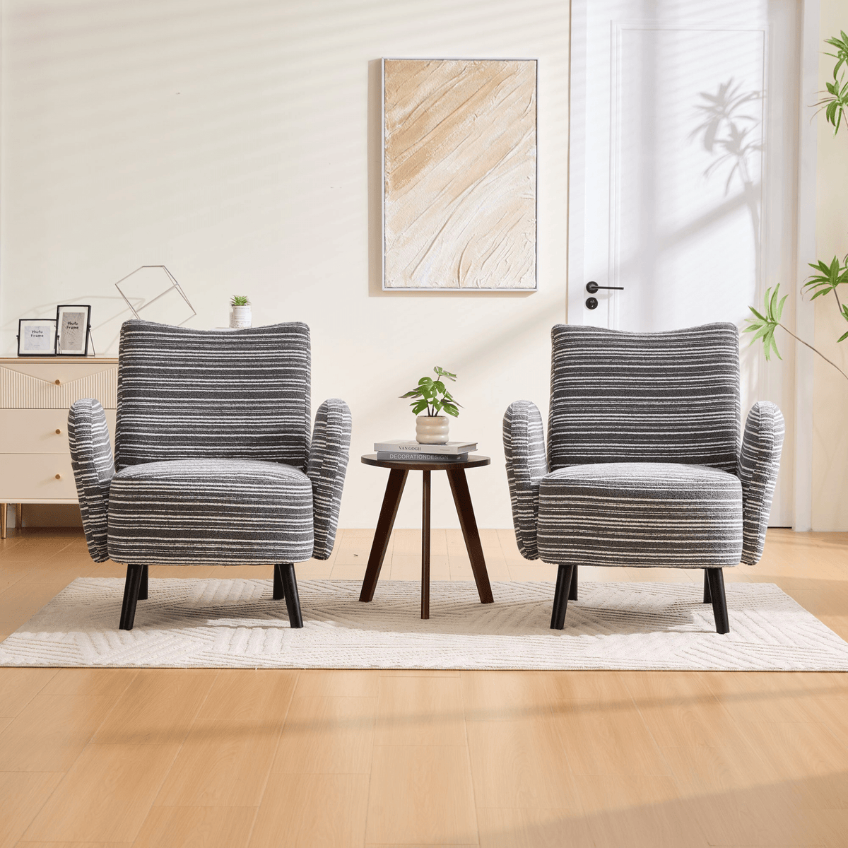 Modern Armchair with Sanded Fabric, Side Storage Pocket and Solid Wood Legs - Mervyns