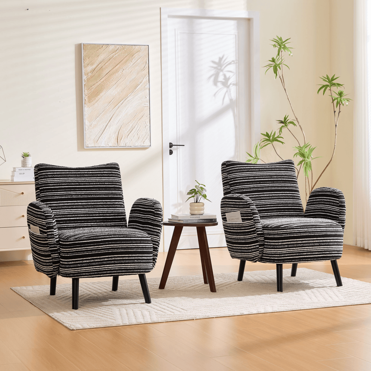 Modern Armchair with Sanded Fabric, Side Storage Pocket and Solid Wood Legs - Mervyns