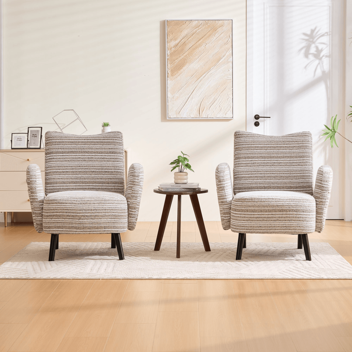 Modern Armchair with Sanded Fabric, Side Storage Pocket and Solid Wood Legs - Mervyns