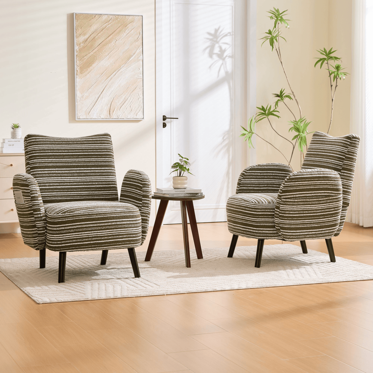 Modern Armchair with Sanded Fabric, Side Storage Pocket and Solid Wood Legs - Mervyns