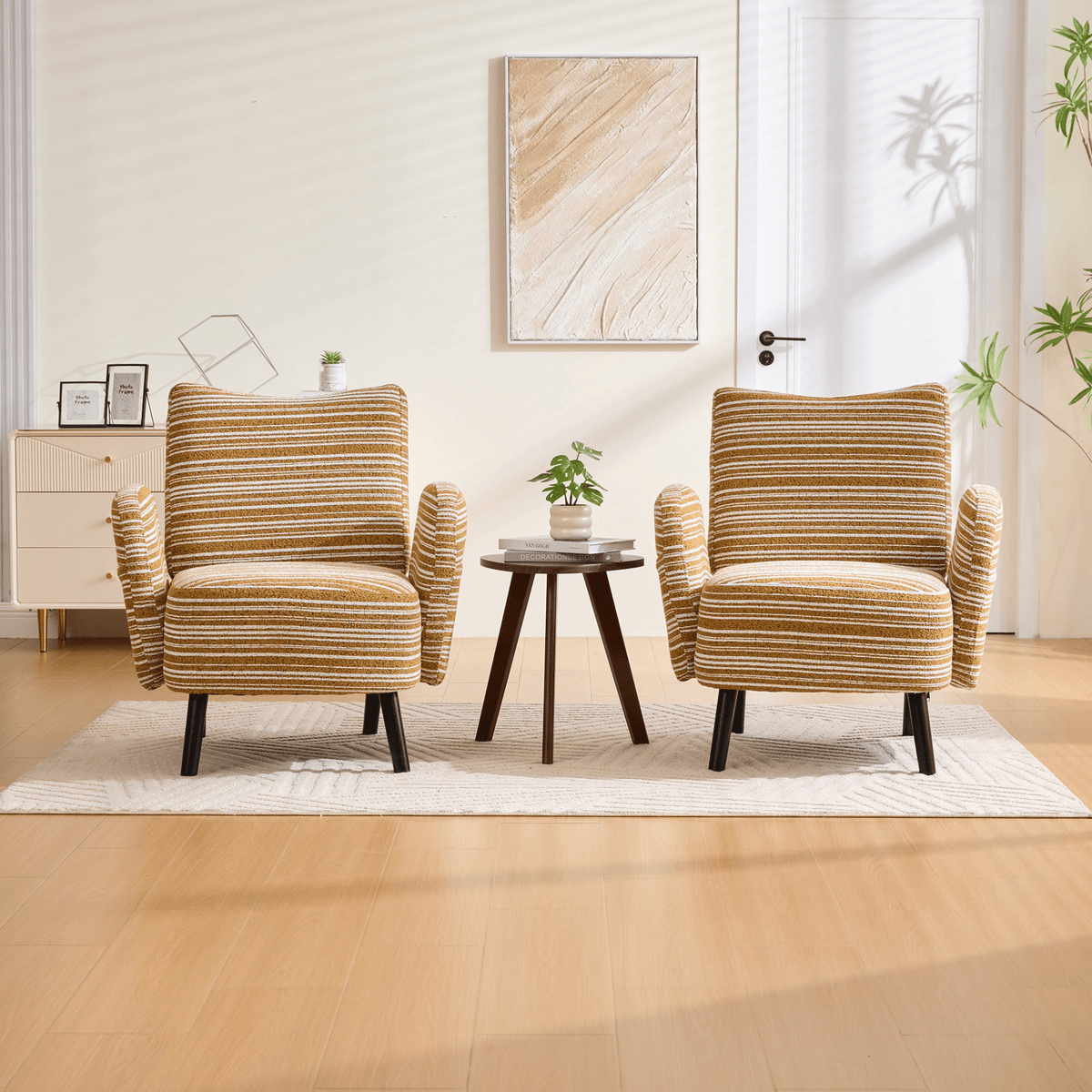 Modern Armchair with Sanded Fabric, Side Storage Pocket and Solid Wood Legs - Mervyns