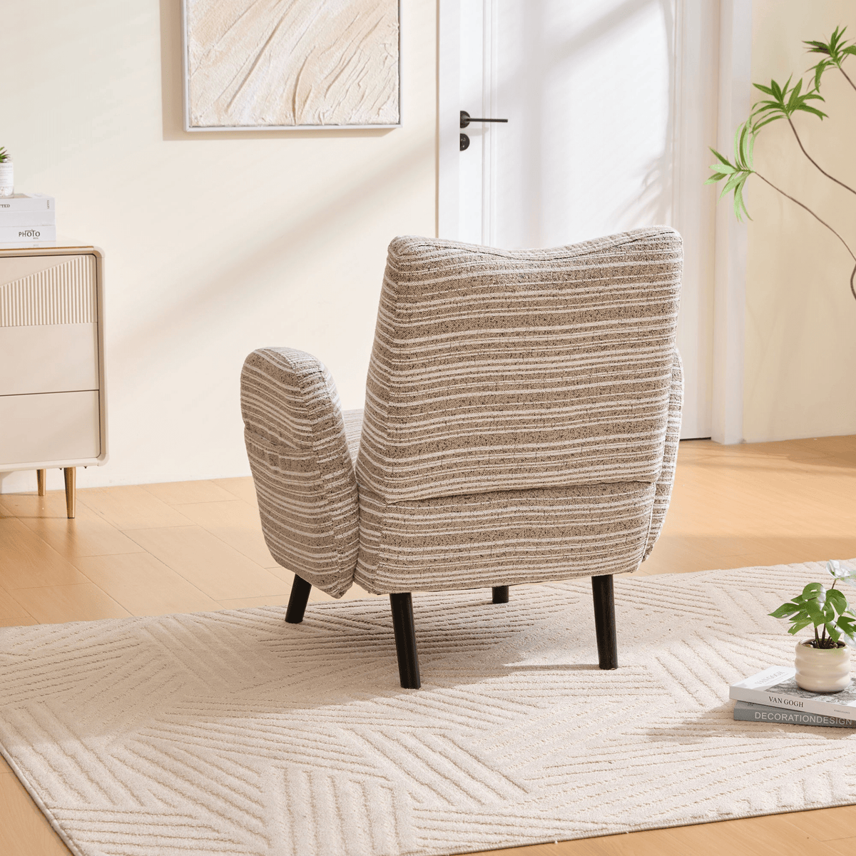 Modern Armchair with Sanded Fabric, Side Storage Pocket and Solid Wood Legs - Mervyns