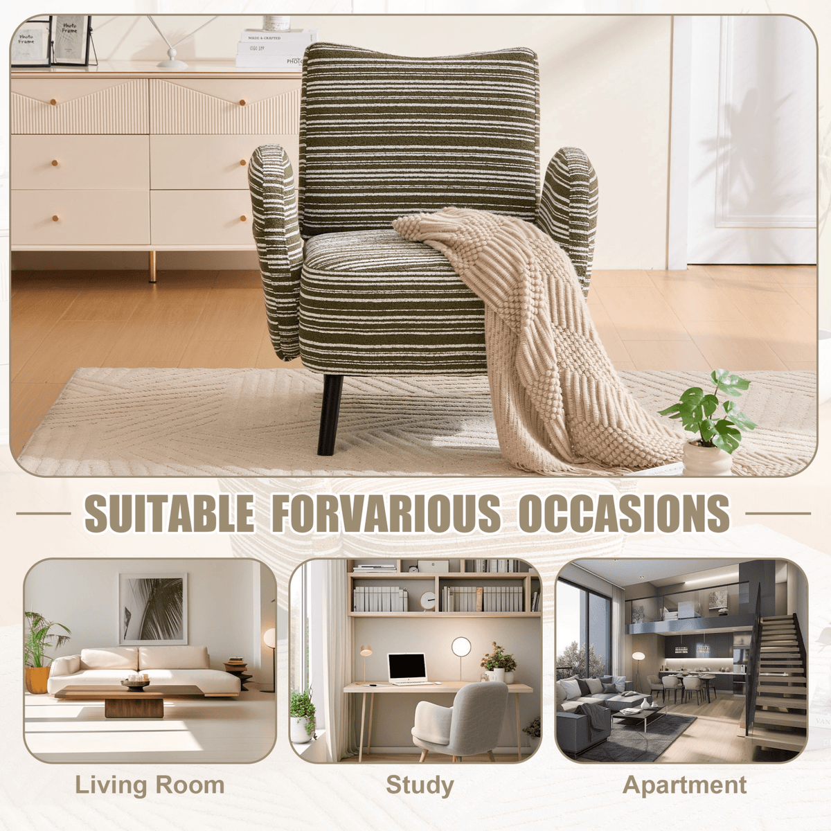 Modern Armchair with Sanded Fabric, Side Storage Pocket and Solid Wood Legs - Mervyns