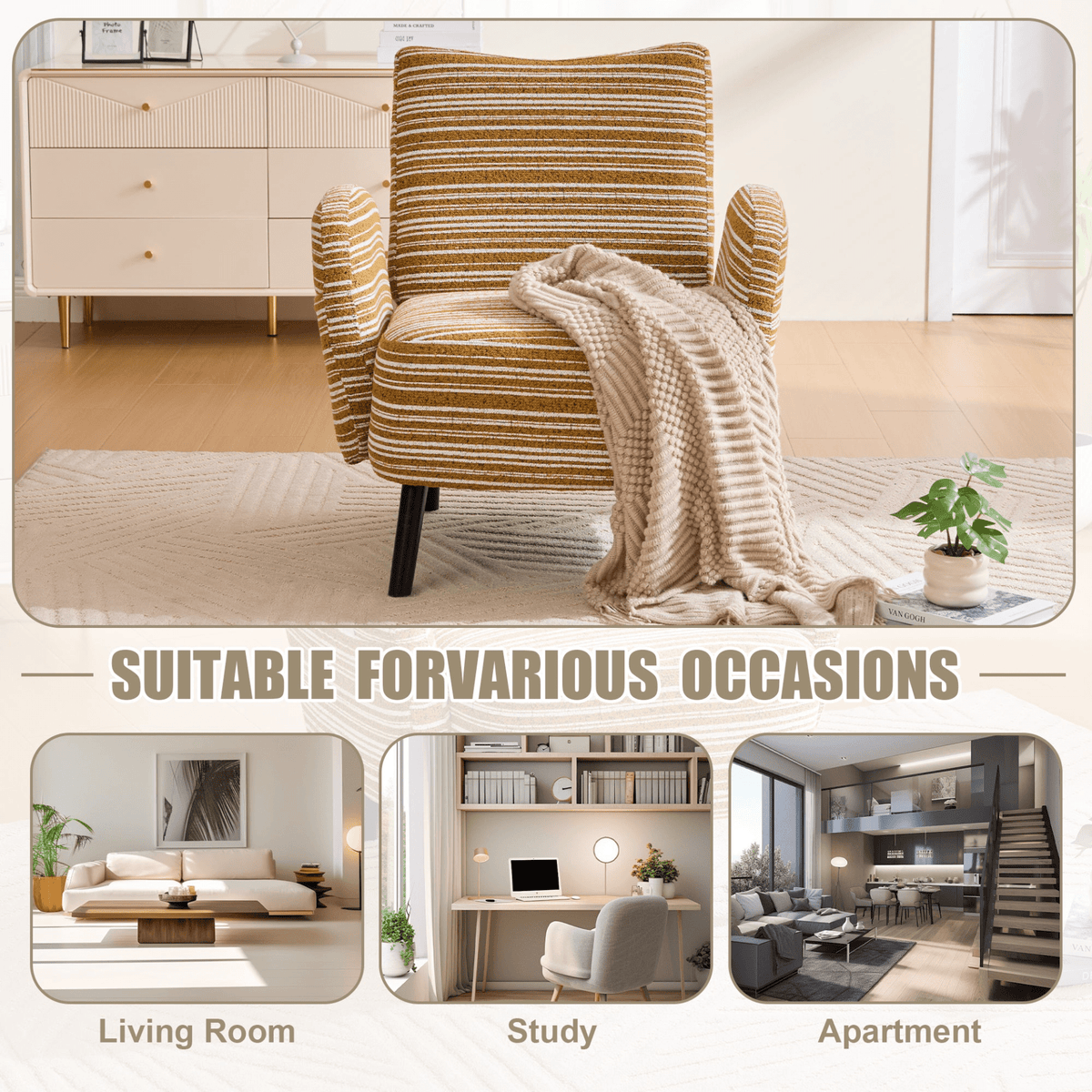 Modern Armchair with Sanded Fabric, Side Storage Pocket and Solid Wood Legs - Mervyns