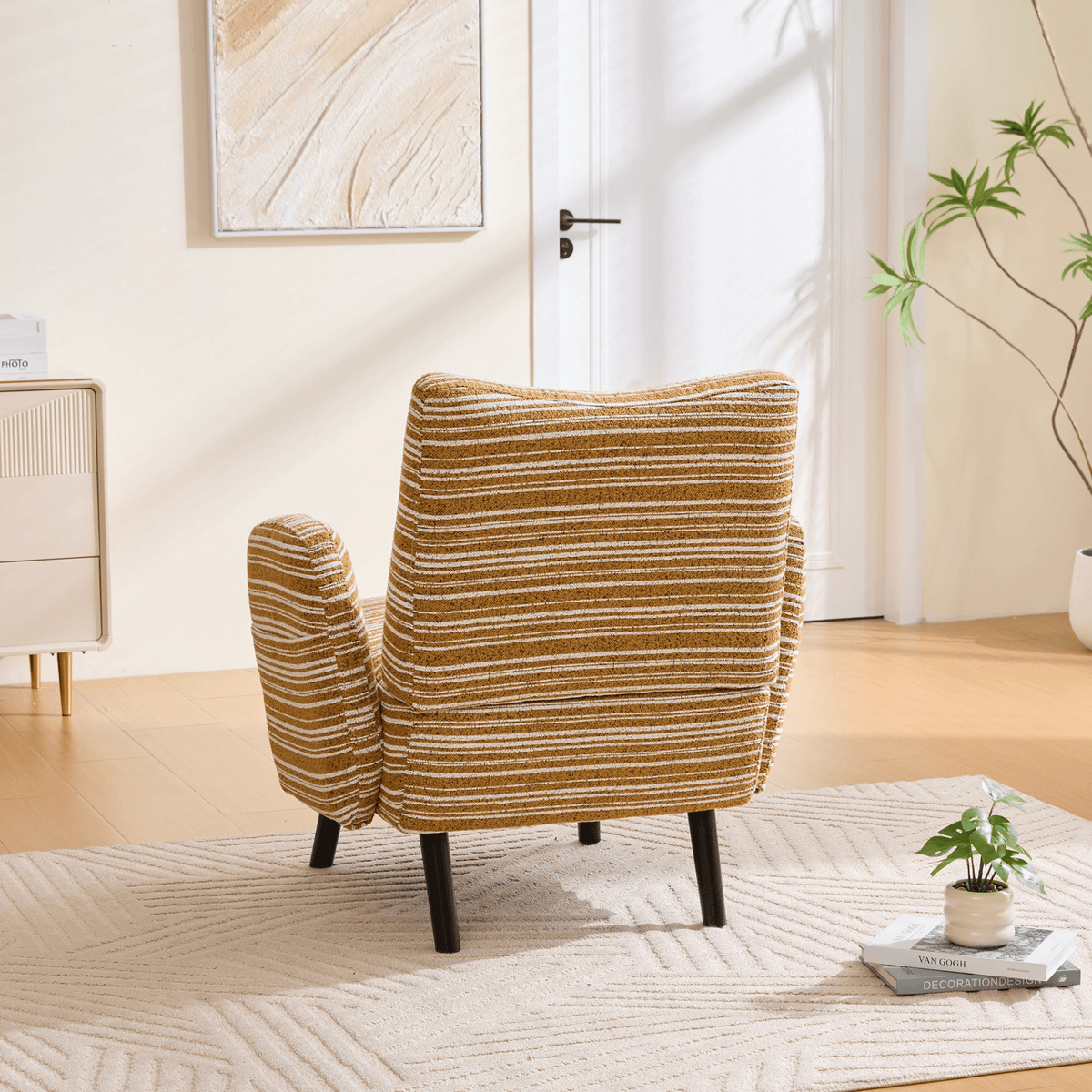Modern Armchair with Sanded Fabric, Side Storage Pocket and Solid Wood Legs - Mervyns